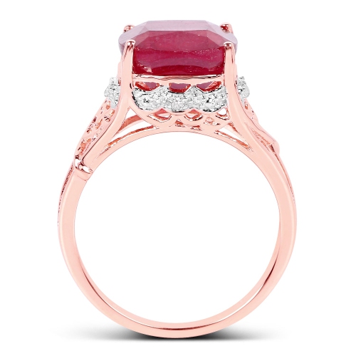 14k Rose Gold Plated 5.54 Carat Genuine Glass Filled Ruby & White Topaz .925 Sterling Silver Ring