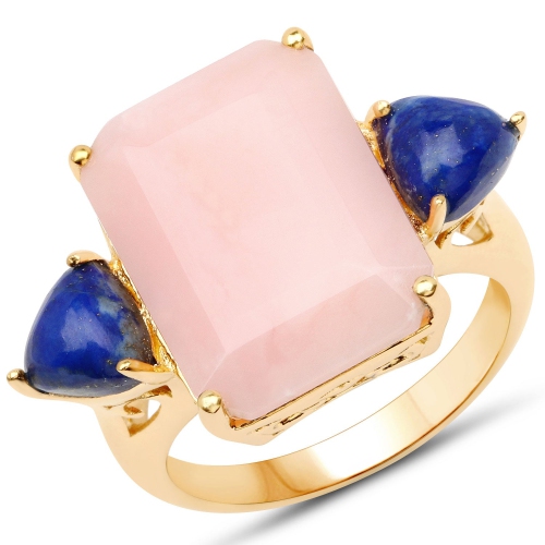 QJ  12.18 Carat Genuine Opal And Lapis .925 Sterling Silver Ring In Pink