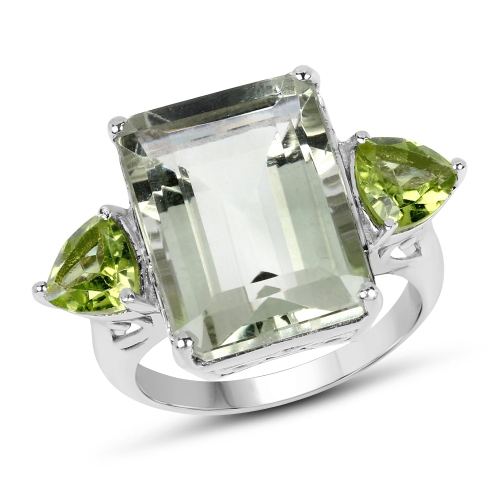 QJ  11.90 Carat Genuine Amethyst And Peridot .925 Sterling Silver Ring In Green