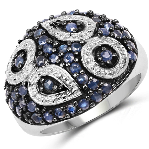 QJ  1.44 Carat Genuine Sapphire .925 Sterling Silver Ring In Blue