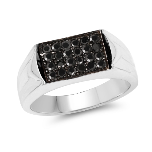 QJ  0.42 Carat Genuine Diamond .925 Sterling Silver Ring In Black