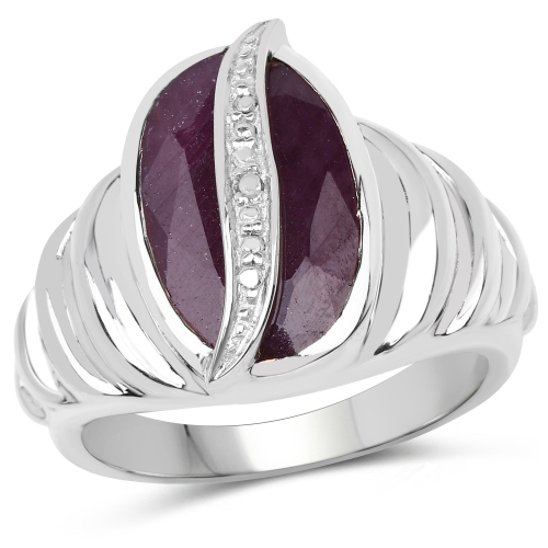 QJ  6.41 Carat Genuine Indian Ruby15X9MM - 1PCs And Diamond Brass Ring In White