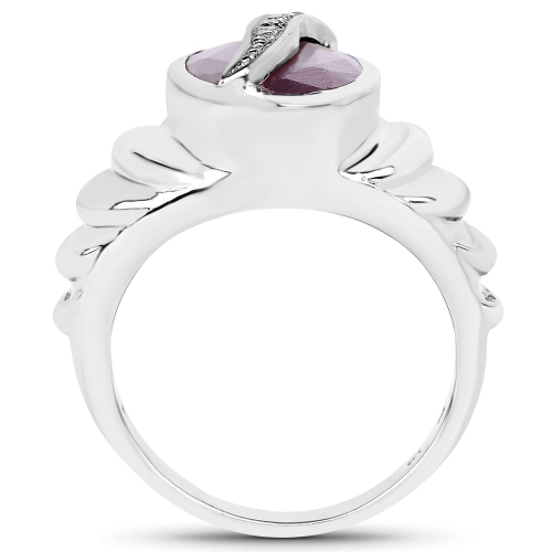 6.41 Carat Genuine Indian Ruby15x9mm - 1pcs And White Diamond Brass Ring