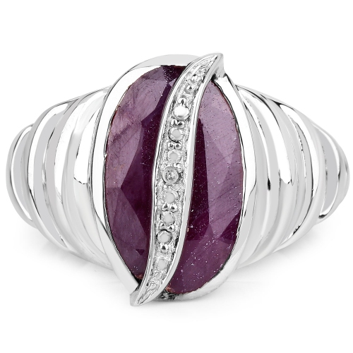 6.41 Carat Genuine Indian Ruby15x9mm - 1pcs And White Diamond Brass Ring