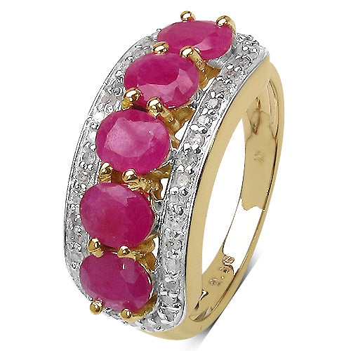 14k Yellow Gold Plated 2.75 Carat Genuine Ruby & White Diamond .925 Sterling Silver Ring