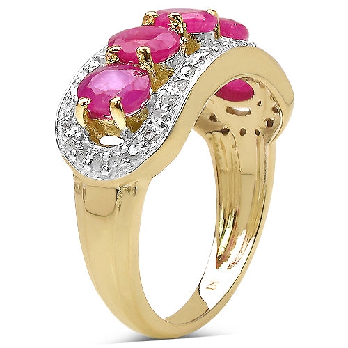 14k Yellow Gold Plated 2.75 Carat Genuine Ruby & White Diamond .925 Sterling Silver Ring