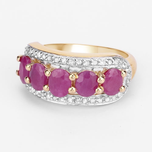 14k Yellow Gold Plated 2.75 Carat Genuine Ruby & White Diamond .925 Sterling Silver Ring