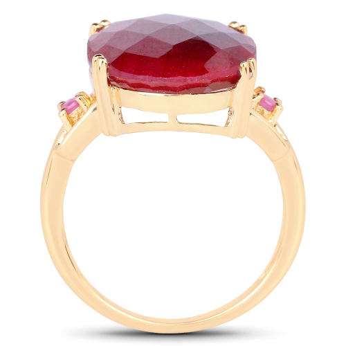 14k Yellow Gold Plated 15.35 Carat Dyed Ruby And Ruby .925 Sterling Silver Ring