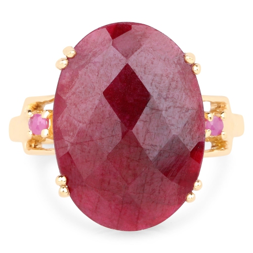 14k Yellow Gold Plated 15.35 Carat Dyed Ruby And Ruby .925 Sterling Silver Ring