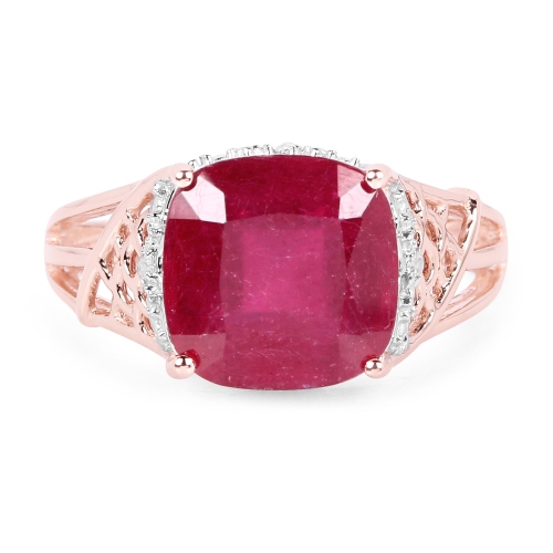 14k Rose Gold Plated 5.54 Carat Genuine Glass Filled Ruby & White Topaz .925 Sterling Silver Ring