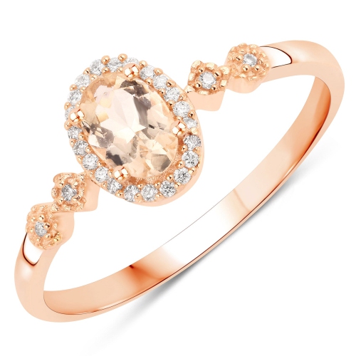 QJ  0.48 Carat Genuine Morganite And Diamond 10K Rose Gold Ring In White