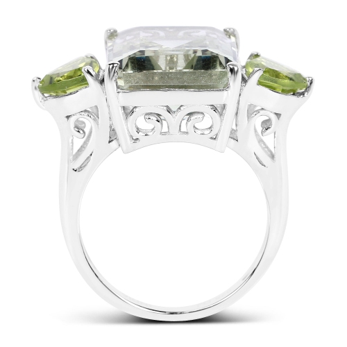 11.90 Carat Genuine Green Amethyst And Peridot .925 Sterling Silver Ring