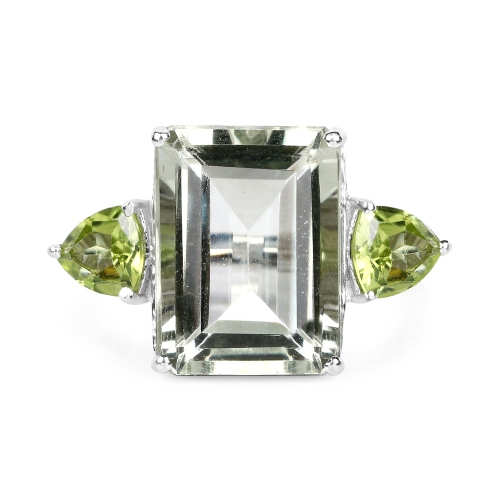 11.90 Carat Genuine Green Amethyst And Peridot .925 Sterling Silver Ring