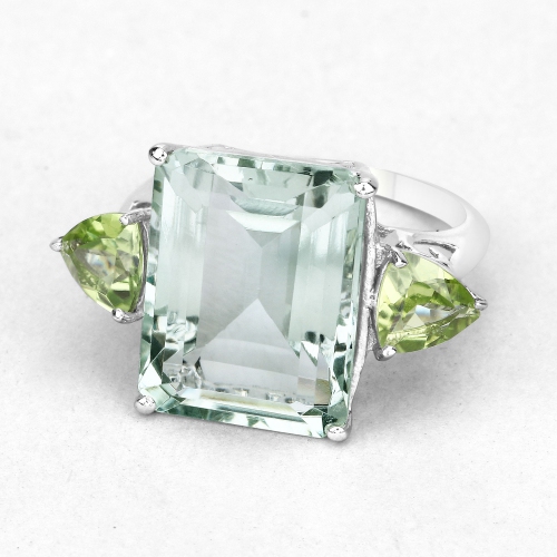 11.90 Carat Genuine Green Amethyst And Peridot .925 Sterling Silver Ring