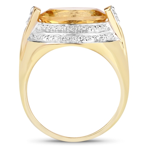 Bague en argent sterling, citrine authentique 4.57 carats et topaze blanche 0,925