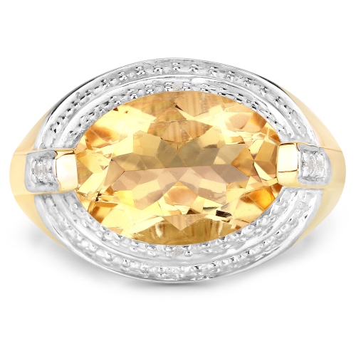 Bague en argent sterling, citrine authentique 4.57 carats et topaze blanche 0,925