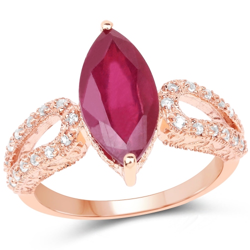 QJ  14K Rose Gold Plated 5.11 Carat Glass Filled Ruby And Topaz .925 Sterling Silver Ring In White