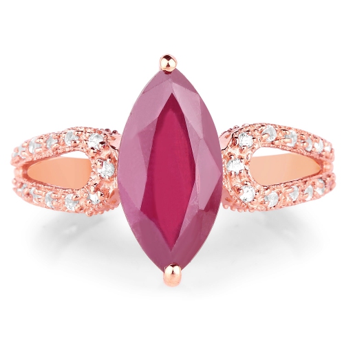 14k Rose Gold Plated 5.11 Carat Glass Filled Ruby And White Topaz .925 Sterling Silver Ring
