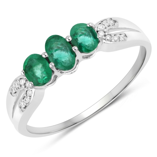 QJ  0.53 Carat Genuine Zambian Emerald And Diamond 14K Gold Ring In White