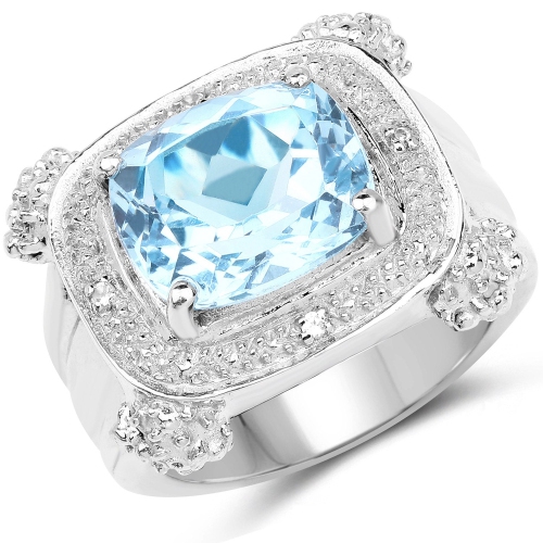 QJ  4.90 Carat Genuine Topaz And White Topaz Brass Ring In Blue