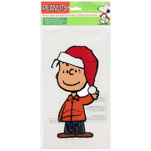 Peanuts Linus in Santa Hat Christmas Window Cling Decoration