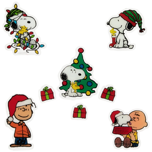 Set of 5 Peanuts Snoopy and Charlie Brown Jelz Christmas Window Clings 8" x 8"