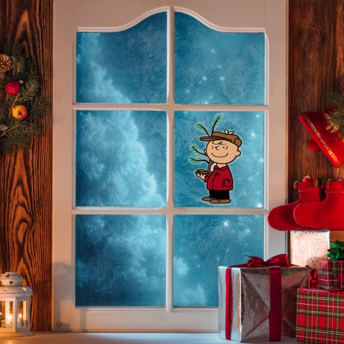 Peanuts Charlie Brown with Iconic Tree Double Sided Christmas Window Cling Decoration