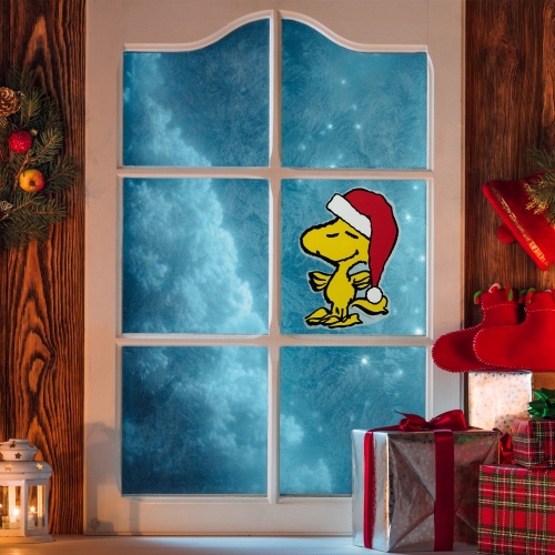 Peanuts Woodstock in Santa Hat Christmas Window Cling Decoration - 7"