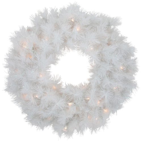 NORTHLIGHT  Pre-Lit Alaskan Pine Artificial Christmas Wreath - 24" - Warm Led Lights In White