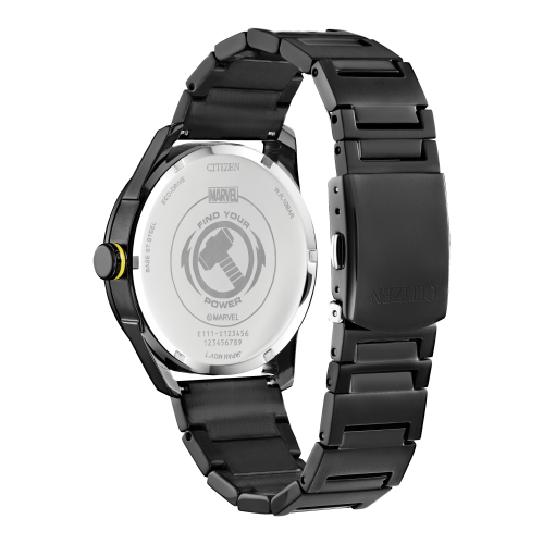 Marvel Mens Thor Japanese Eco-Drive Watch 42mm Black Stainless Steel Case and Bracelet with Black Dial