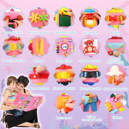 Toddler Busy Board, Montessori Sensory Board Toys for 1 2 3 4 5 Years Old Boys Girls Preschool Educational Toddler Activity