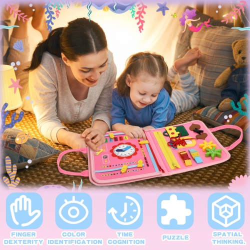Toddler Busy Board, Montessori Sensory Board Toys for 1 2 3 4 5 Years Old Boys Girls Preschool Educational Toddler Activity