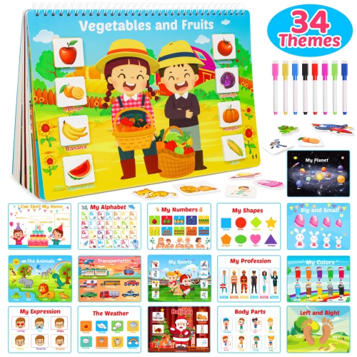 Toddler Montessori Toy Busy Book - Newest 34 Themes Preschool Learning Activities for Boys Girls 1 2 3 4 Years Old Kid Educa
