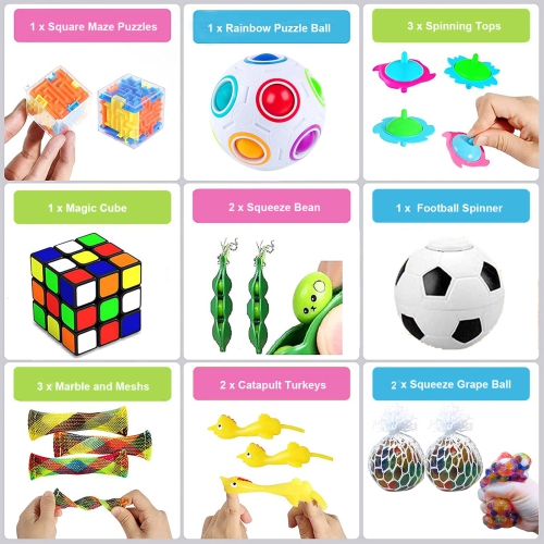 Sensory Fidget Toys Set 41 Pack, Stress Relief Fidget Hand Toys for Adults and Kids, Sensory Fidget and Squeeze Widget for R