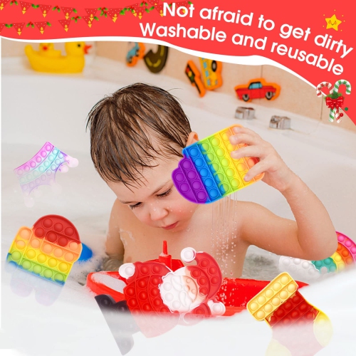 12 Pcs Christmas Pop Fidget Toy Set, Push Bubble Sensory Fidgets Toys, Silicone Autism Relief Stress Toy, Christmas Loot Bag