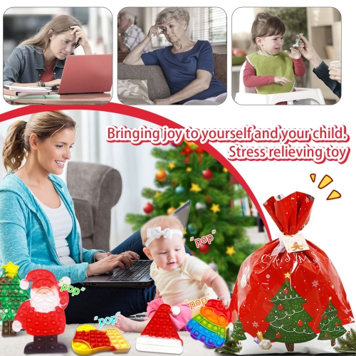 12 Pcs Christmas Pop Fidget Toy Set, Push Bubble Sensory Fidgets Toys, Silicone Autism Relief Stress Toy, Christmas Loot Bag