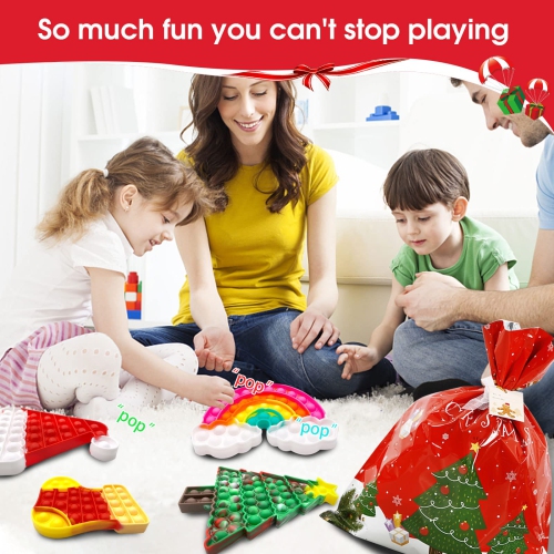 12 Pcs Christmas Pop Fidget Toy Set, Push Bubble Sensory Fidgets Toys, Silicone Autism Relief Stress Toy, Christmas Loot Bag