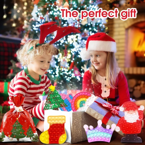 12 Pcs Christmas Pop Fidget Toy Set, Push Bubble Sensory Fidgets Toys, Silicone Autism Relief Stress Toy, Christmas Loot Bag