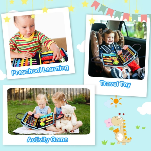 Toddlers Busy Board, Montessori Toys for 1-4 Year Old Boys Girls Kids Fine Motor Skills and Learning Activities, Sensory Boo