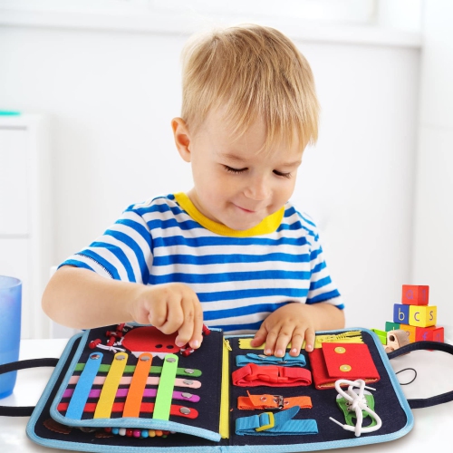 Toddlers Busy Board, Montessori Toys for 1-4 Year Old Boys Girls Kids Fine Motor Skills and Learning Activities, Sensory Boo