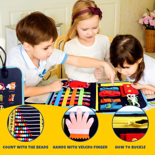 Toddlers Busy Board, Montessori Toys for 1-4 Year Old Boys Girls Kids Fine Motor Skills and Learning Activities, Sensory Boo