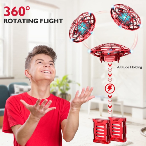 Mini Drones Flying Toys for Kids, 2022 Upgraded Hand Controlled Flying Ball with LED Light, UFO Helicopter with 2 Speed & 2