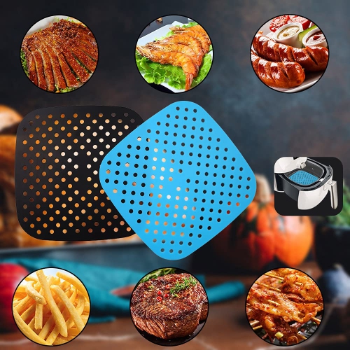 2Pcs Reusable Air Fryer Liners, 8.5 Inch Square Non-Stick Silicone Air Fryer Basket Mats, Air Fryer Accessories for 5.8 QT a