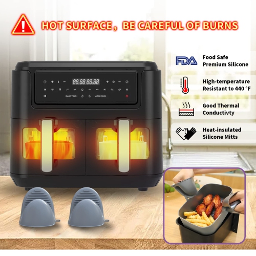 2Pcs Loleik Silicone Air Fryer Liners for Ninja Foodi Dual DZ201/DZ401, Reusable Rectangular Airfryer Accessories Basket wit