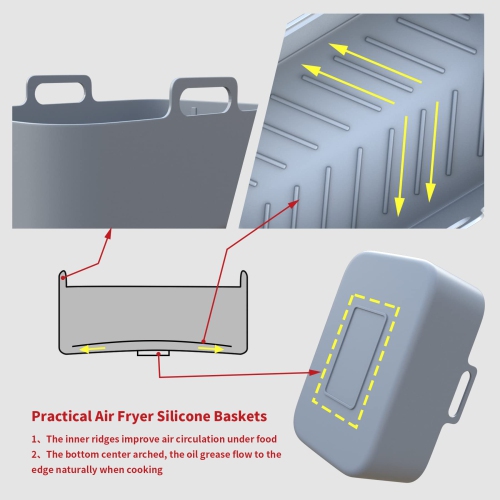 2Pcs Loleik Silicone Air Fryer Liners for Ninja Foodi Dual DZ201/DZ401, Reusable Rectangular Airfryer Accessories Basket wit