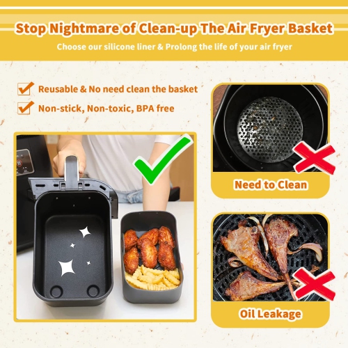 2Pcs Loleik Silicone Air Fryer Liners for Ninja Foodi Dual DZ201/DZ401, Reusable Rectangular Airfryer Accessories Basket wit