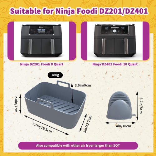 2 Pack Air Fryer Silicone Pot Compatible Ninja Foodi Dz201/dz401 8qt,  Reusable Air Fryer Liner Compatible Ninja Dual Air Fryer, Ninja Air Fryer  Access