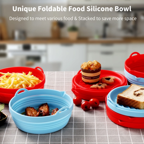 Air Fryer Silicone Pot, 8.5inch 2Pack Foldable Air Fryer Silicone Liners, Non Stick Food Safe Air Fryer Pad, Replacement of