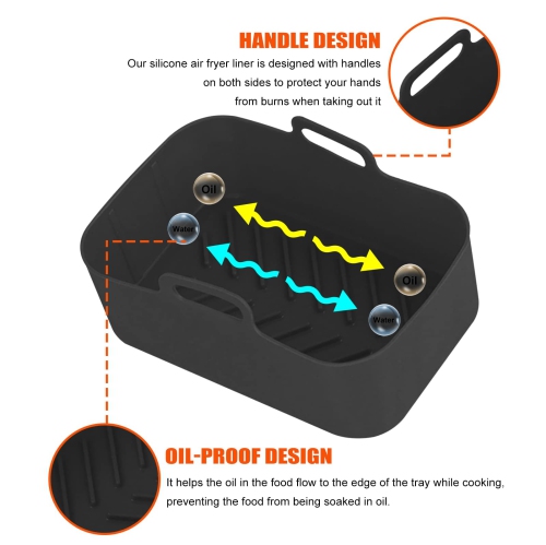 2 Pack Air Fryer Silicone Pots, Reusable Rectangle Food Grade Replacement Silicone Air Fryer Bowl Liner Basket Accessories f