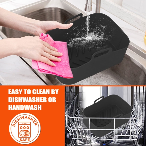 2 Pack Air Fryer Silicone Pots, Reusable Rectangle Food Grade Replacement Silicone Air Fryer Bowl Liner Basket Accessories f